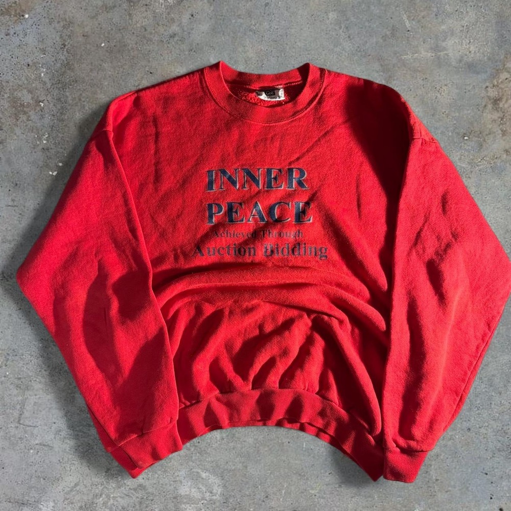 Vintage 90s Lee Inner Peace Auction Bidding Graphic Crewneck Sweatshirt Red XL